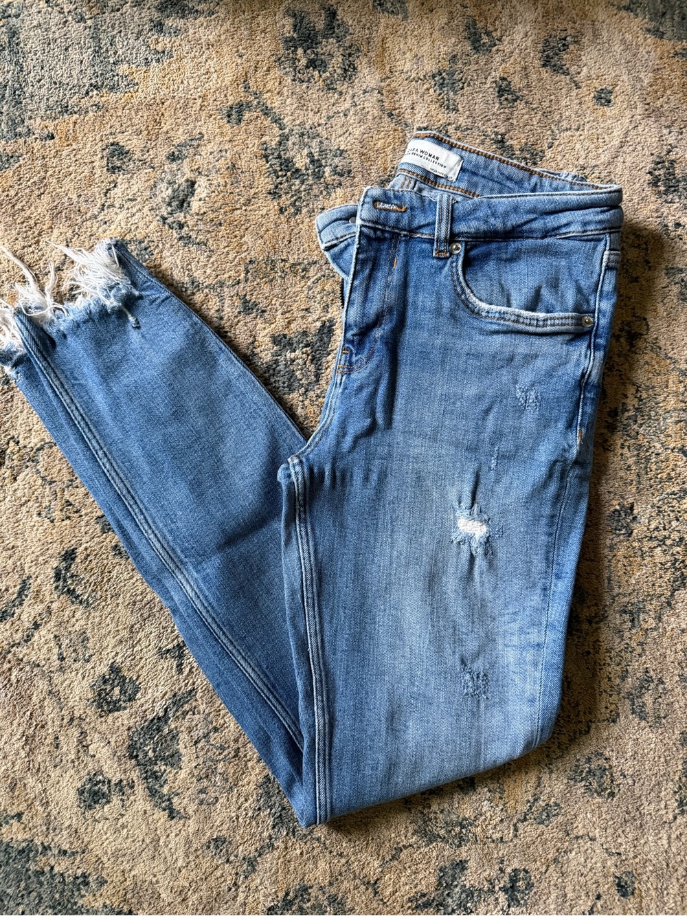 Zara Light Blue Skinny Jeans with Distressed Details